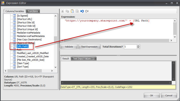 Appending the URL path to the end of the expression